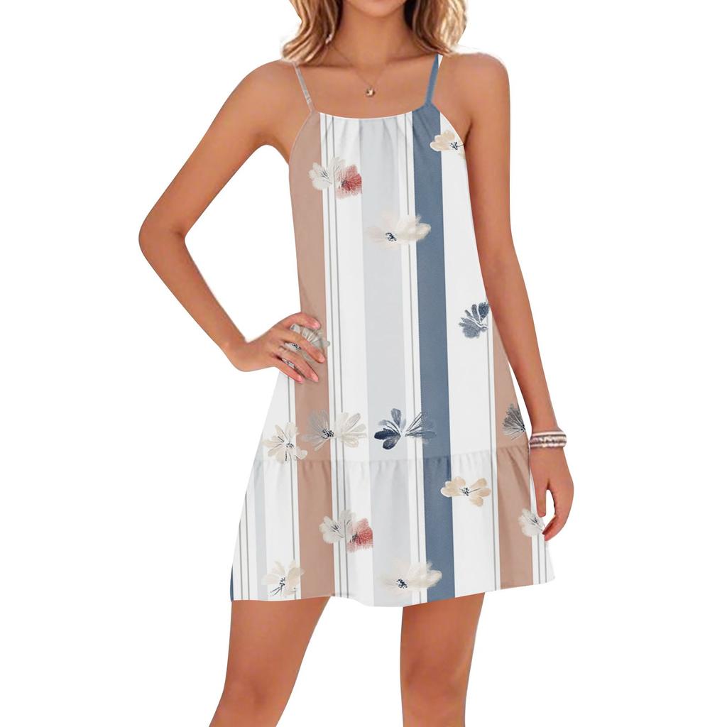 Women's Casual Round Neck Adjustable Straps Beach Backless Dresses