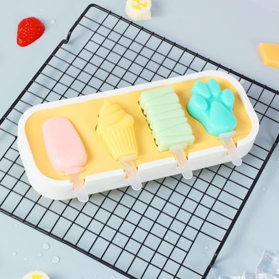 Popsicle Mold with Lid, Silicone Ice Cream Molds with 6 Sticks, 4 Cavities DIY Handmade Popsicle Mold for Making Cakesicles, Cake Pops, Ice Cream