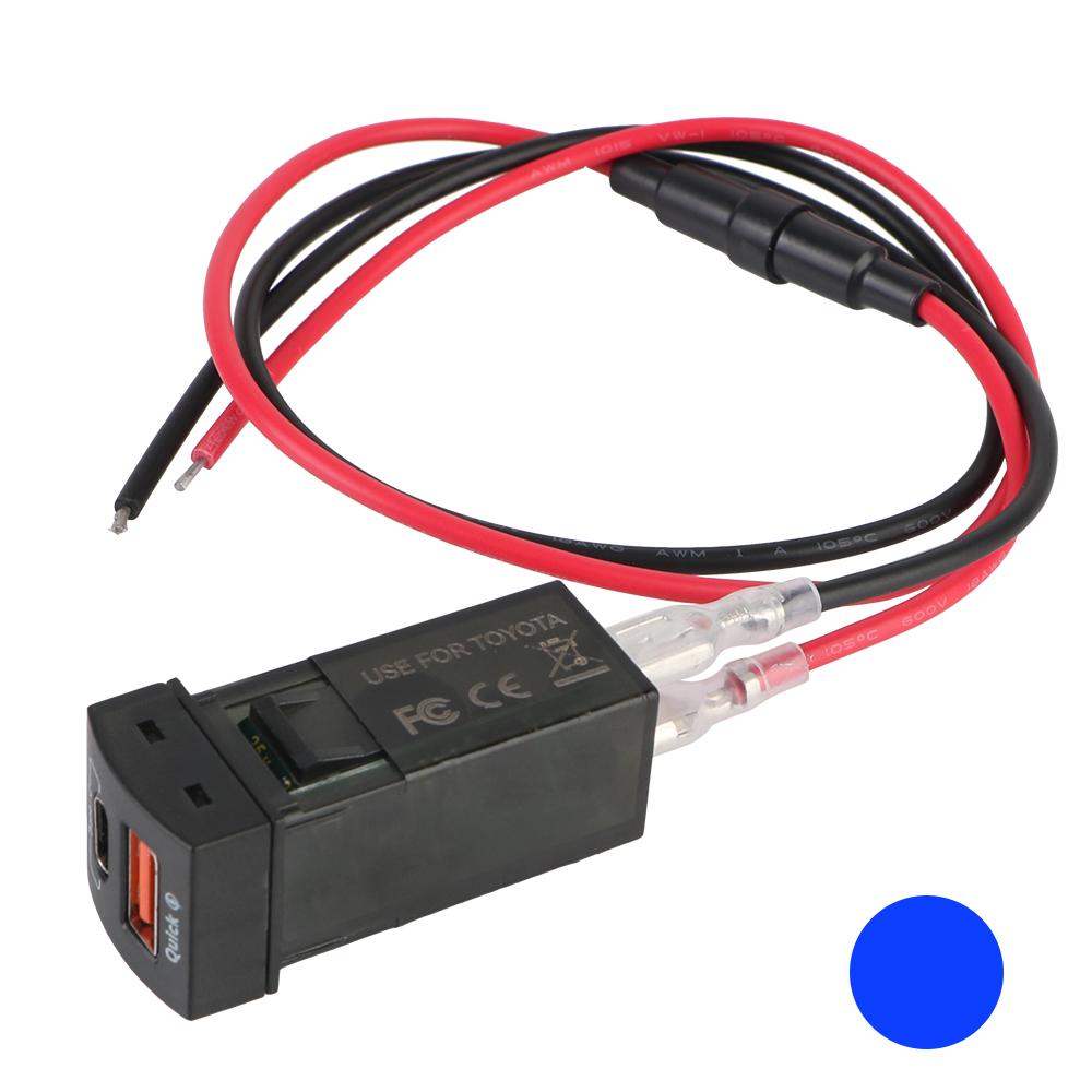 

Для Toyota Вольтметр Аксессуары для мобильного телефона Розетка питания Быстрая зарядка Новый QC3.0 USB Type-C PD 12В 48Вт Быстрое зарядное устройство синий