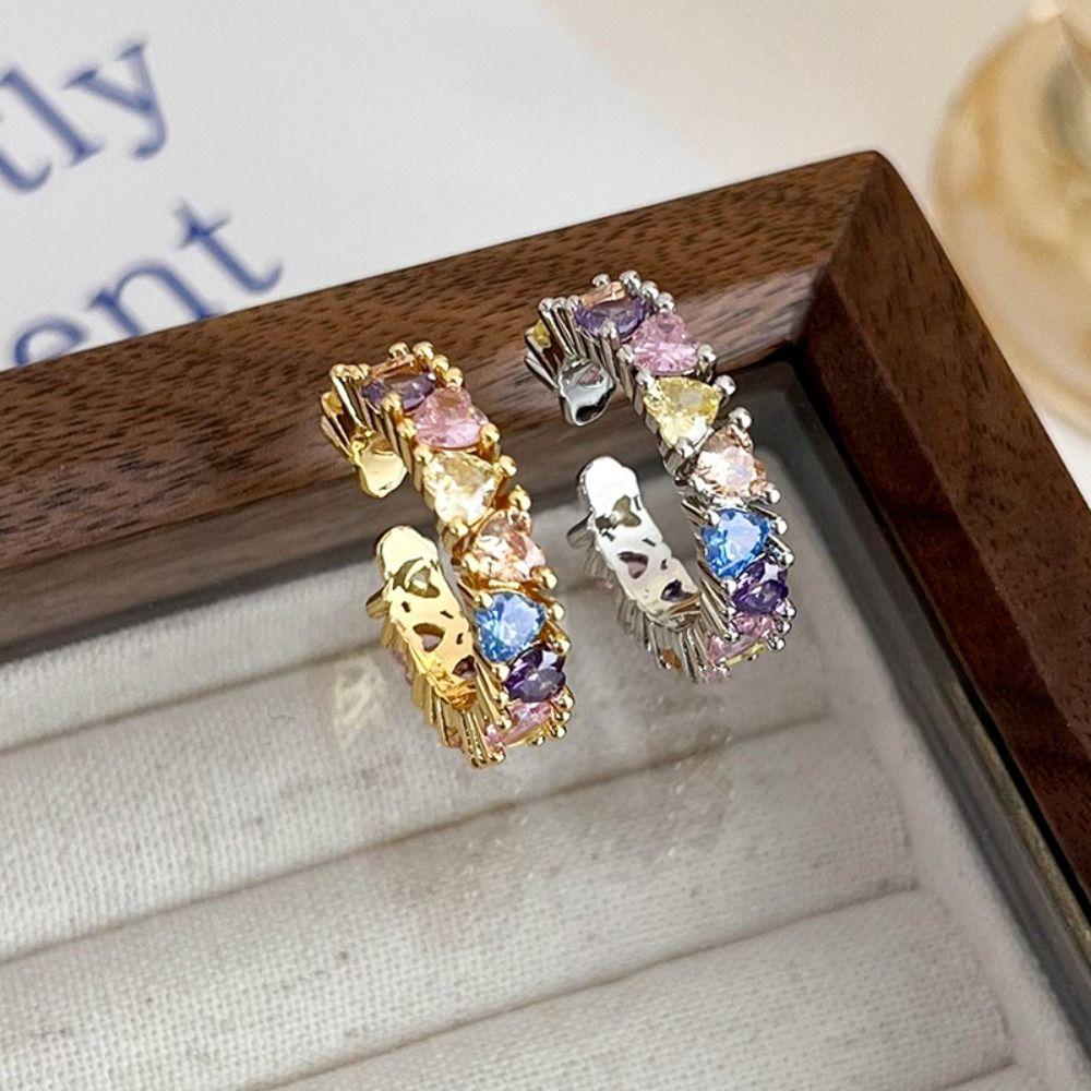 

Кольца для пальцев с разноцветными сердечками из циркона, геометрическое кольцо с цирконом Love, открытое кольцо Y2K Heart Opening Rings Woman