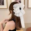 Large Summer Lace Edge Bow Claw Clip Hair Accessory for Women - Multi-Layer Feather Design