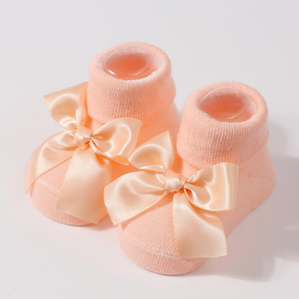 Handmade Baby Bow Tie Knit Booties Solid Color Non-Slip Sole Breathable First Walkers for Newborns & Infants