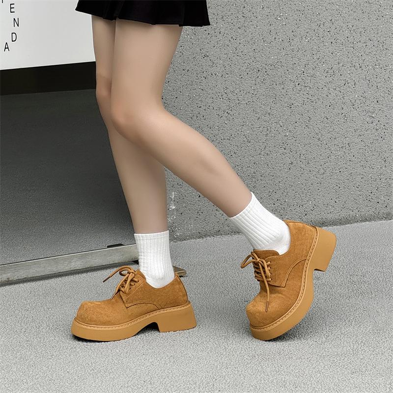 Derby Shoes Men's Autumn and Winter Big Head Shoes Platform Heightening Tooling Shoes Breathable Low-top Retro Leather Shoes 9599-K