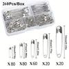 260Pcs/Box Safety Pins 5 Different Sizes Silver Safety Pin Clothes Safety Pin Sewing Kits Meet a Variety of Needs