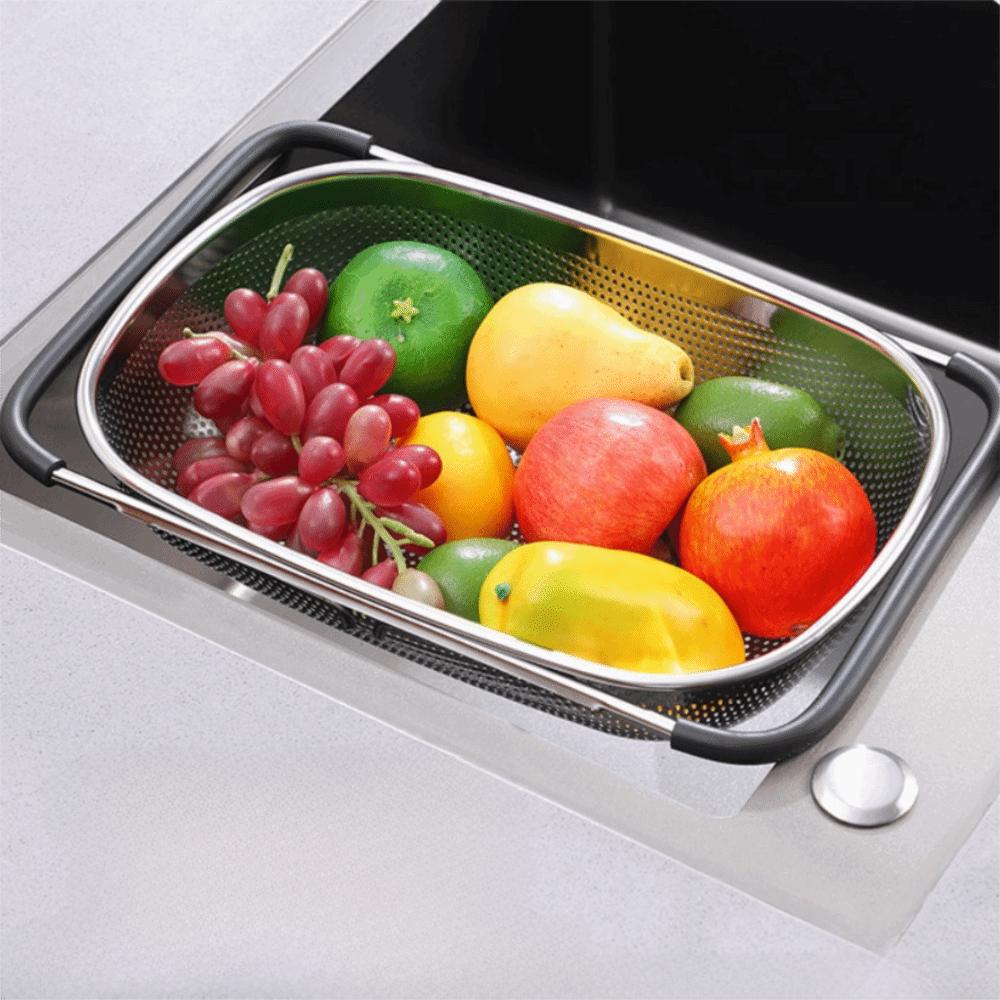 Scalable Sink Drain Basket Non-slip Handle Vegetables Draining Racks Strainer Basket  Pasta