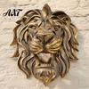 Retro Bronze Home Wall Ornament Lion Sculpture, Resin Decorative Art, 3D Animal Head Sculpture for Living Room Figurine, Hollow Hanging Pendant Indoor