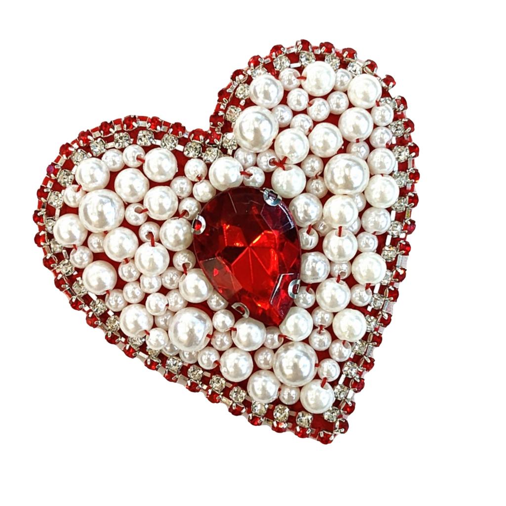 Heart Red Fabric Applique Sequins Sewing On Patches for Wedding/ Evening Dress Clothing Patches Fashion Projects