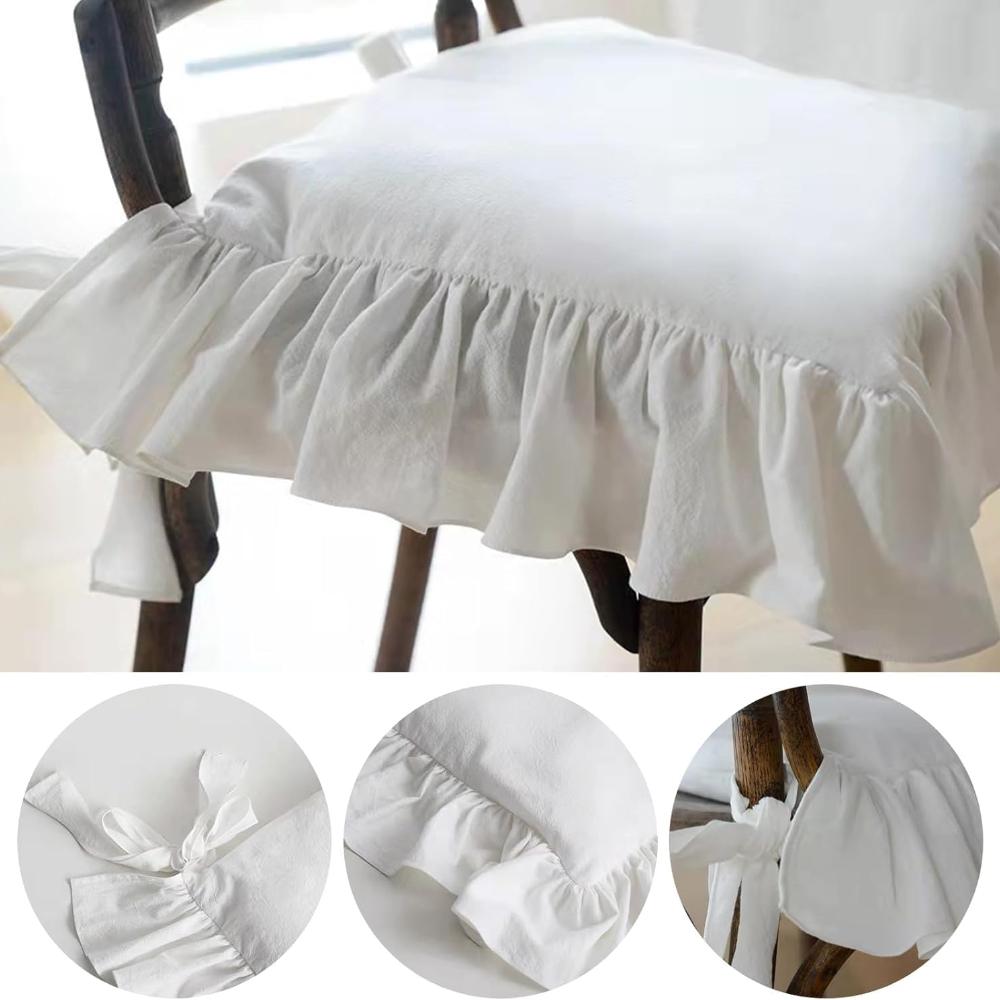 4er Pack Stuhlkissen Rüschen Stuhlkissenbezug, 100% Baumwolle Boho Überzug Geeignet für Wohnzimmer Esszimmerstuhl Kissen, Stilvolle Sitz- und Rückenkissen