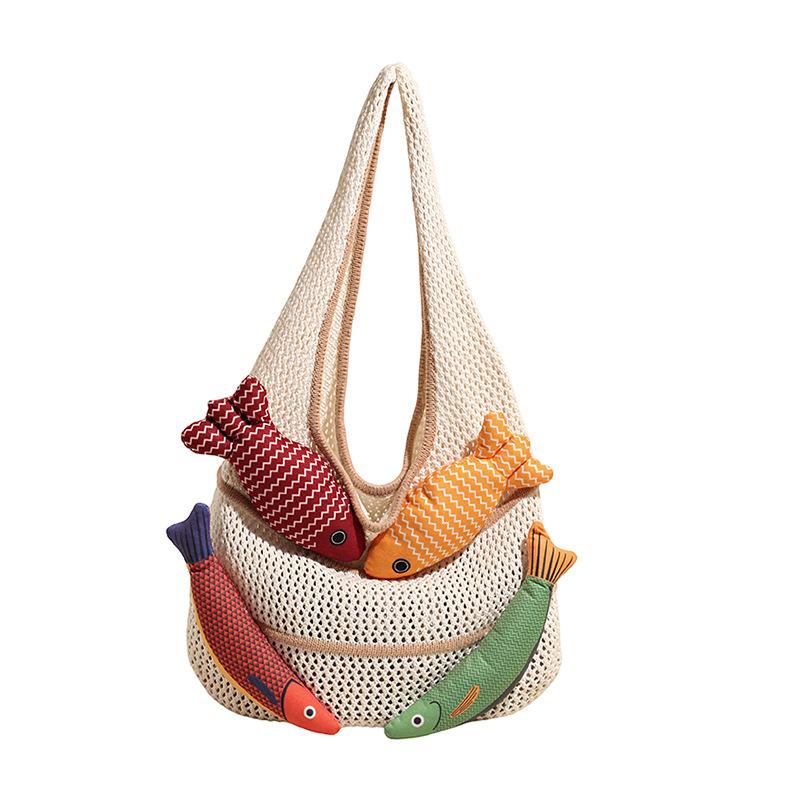 Hand-woven Tote Bag Summer High-capacity Dopamine Knitted Bag New Commuter Shoulder Bag