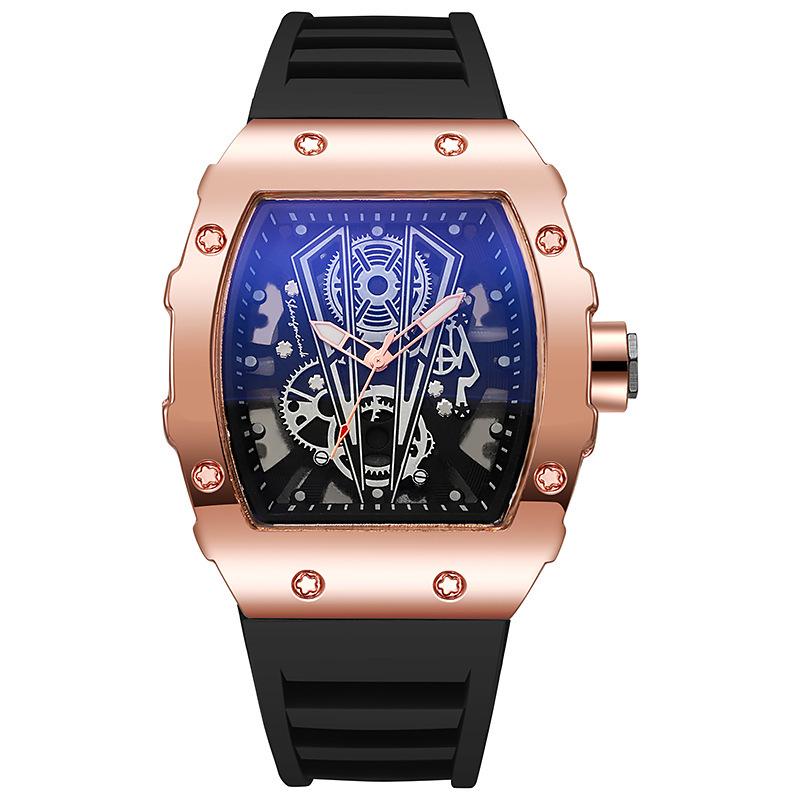 

Hollow Barrel Quartz Men s Silicone Sports & Business Calendar Watch розового золота