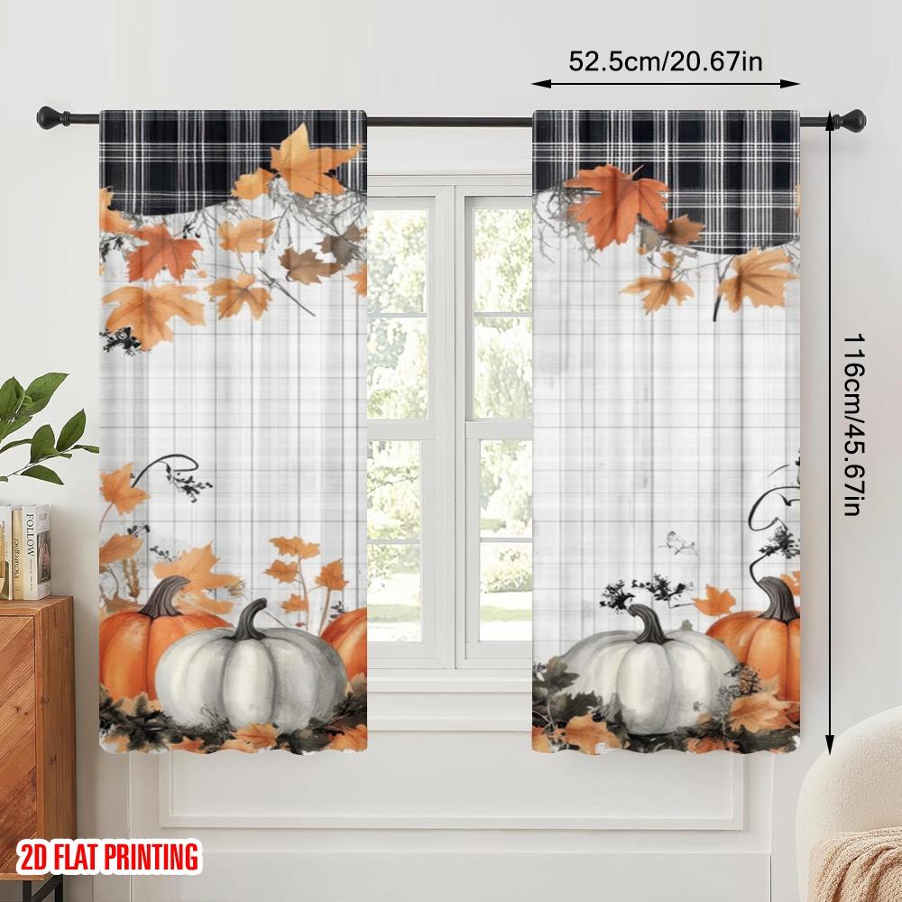 2pcs,2D Plane Printing Curtain Popular AutumnPumpkinsFest Polyester Fabric (without Rod) Decorations Outdoor Use for Various