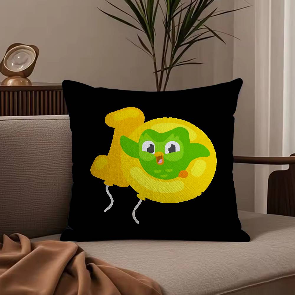 Cute D-Duolingos Pillow Case Anti-dustmite Pillowcase Invisible zipper silky short plush Sofa cushion cover