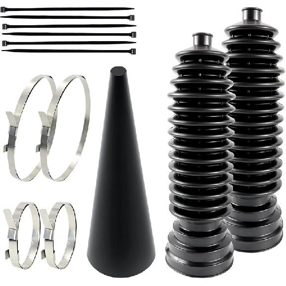 Upgrade 2PCS Tie Rod Boot Rack And Pinion Boot Kit,Thickened Neoprene Rubber Materia,With 4 Stainless Steel Clamps & 6 Cable Ties, Universal Inner