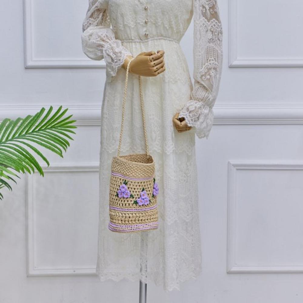 Lala Natural Rafia Embroidery Rattan Bag Lala2b188