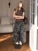 Women's 2025 Retro Camouflage Pocket Cargo Wide-Leg Cropped Jeans - Slimming, Floor-Length, Loose Summer Fit