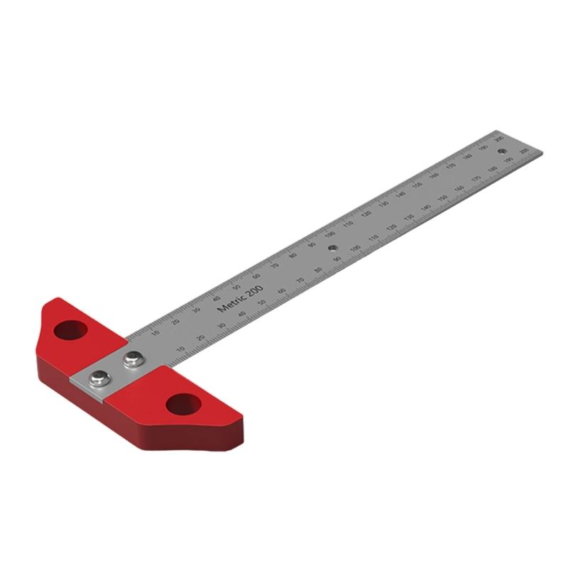 8inch/200mm Aluminum Carpenter Woodworking Tool Scribing Ruler T Square Ruler Inch Metric Measuring Ruler Layout Tool 1