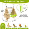 Bird Mirror Toy Perch, 2-Sided Hd Parakeet Mirrors & 2 Cotton-Wrapped Perches for Multiple Birds, Wooden Frame Hanging Parrot Swing for Cage, Safe No