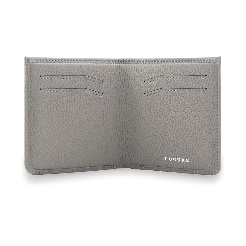

[COGURE] Kogre wallet bi-fold mini wallet genuine leather shrink calf leather wallet coin purse card holder unisex with gift box COPM03-Grege Greige