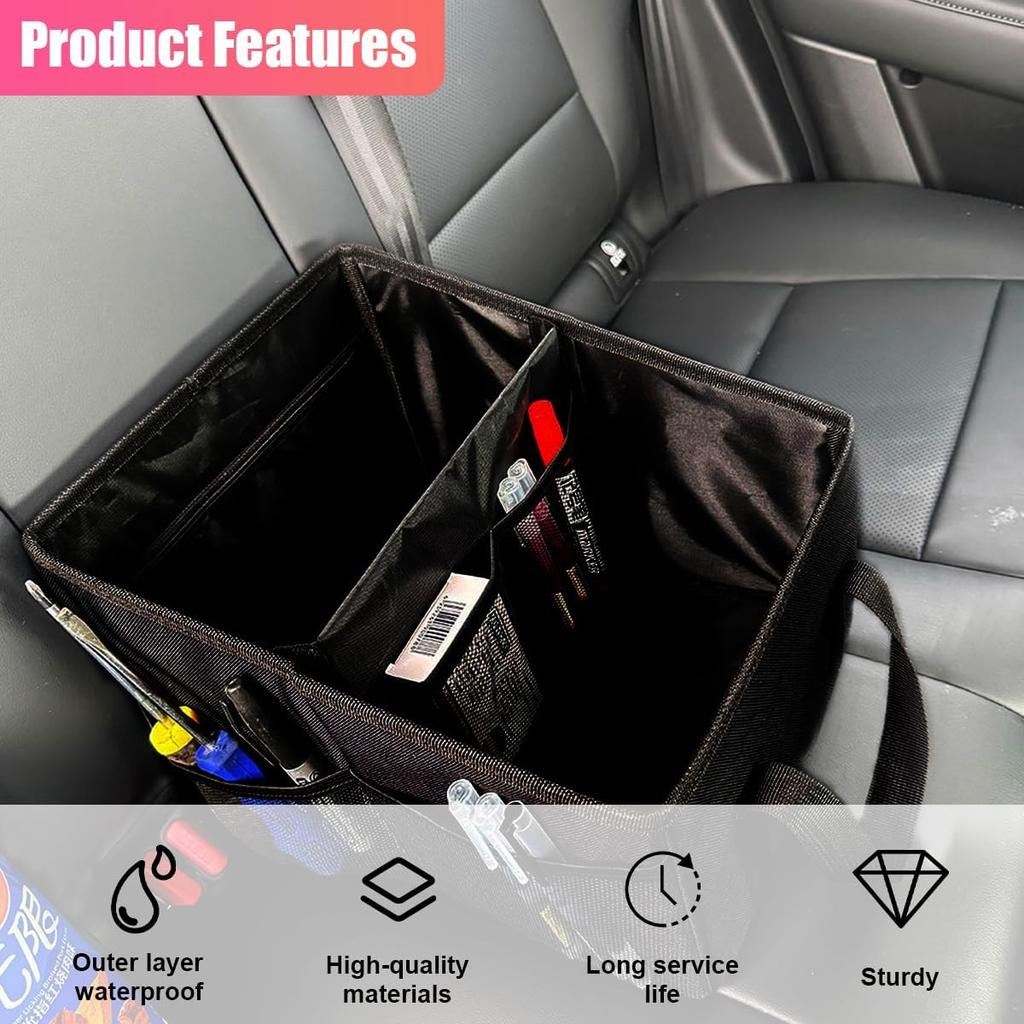 Car Seat Organizer, Collapsible Trunk Organizer with Detachable Divider, Handles and Multiple Pockets, Backseat Car Storage, Passenger Seat Organizer