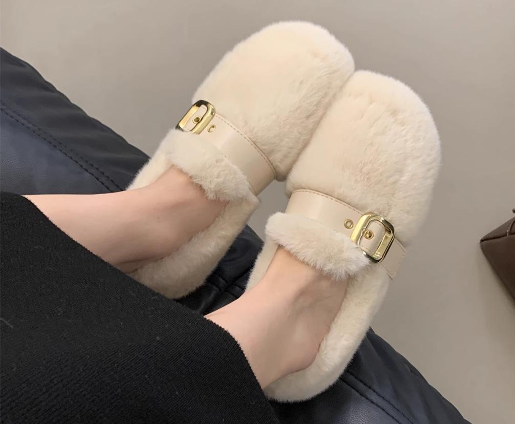 

2025 flat-bottomed velvet Doudou shoes women s new autumn and winter outer wear versatile one-pedal round head warm fairy style shoes 39