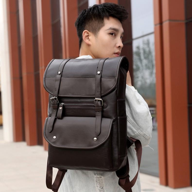 Schoolbag Backpack Men's Backpack Fashion Trend Men's Leather Bag Computer Bag Student School Bag Casual Simple Travel Bag