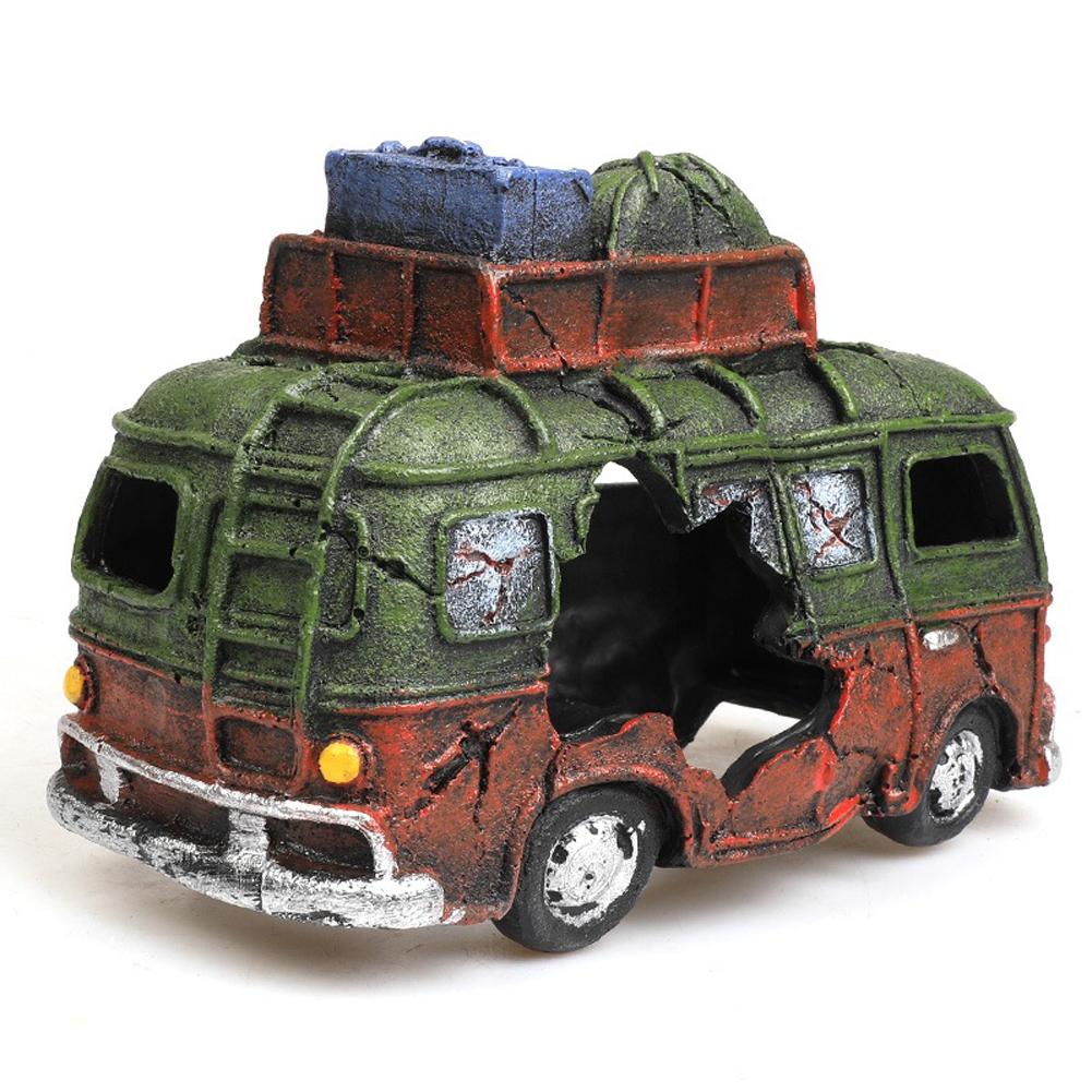 Artificial Resin Bus Ornaments Hideout Caves Underwater World Layout Prop Aquarium Fish Tank Decorations