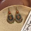 Chinese style dripping oil, water dripping rice beads, fringed ear hooks, retro earrings, personalized creativity, high-end earrings, women