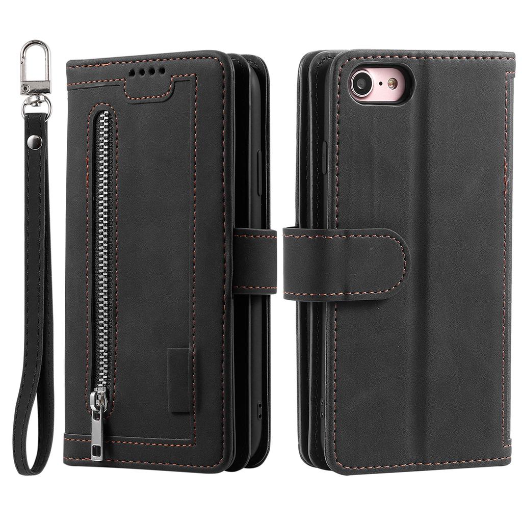 For iPhone 16e Case PU Leather Phone Cover with Zipper Wallet 9 Card Slots