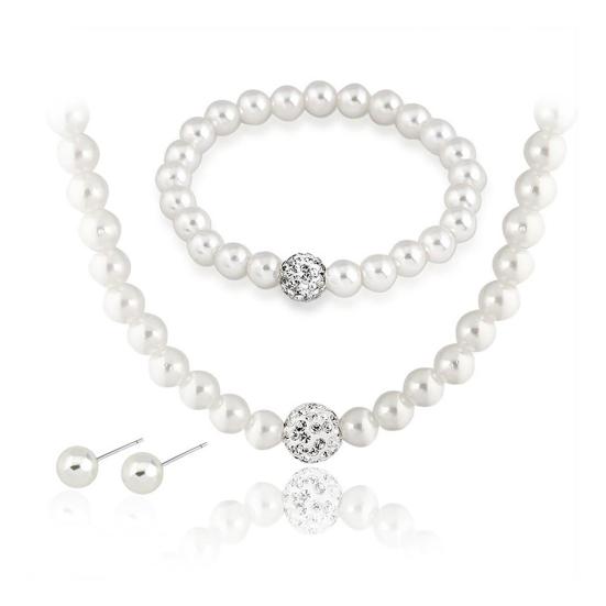 1/2 Set Imitation Pearl Jewelry Set Adjustable Length Necklace Ear Studs Bracelet Set Women Wedding Party Jewelry Gift