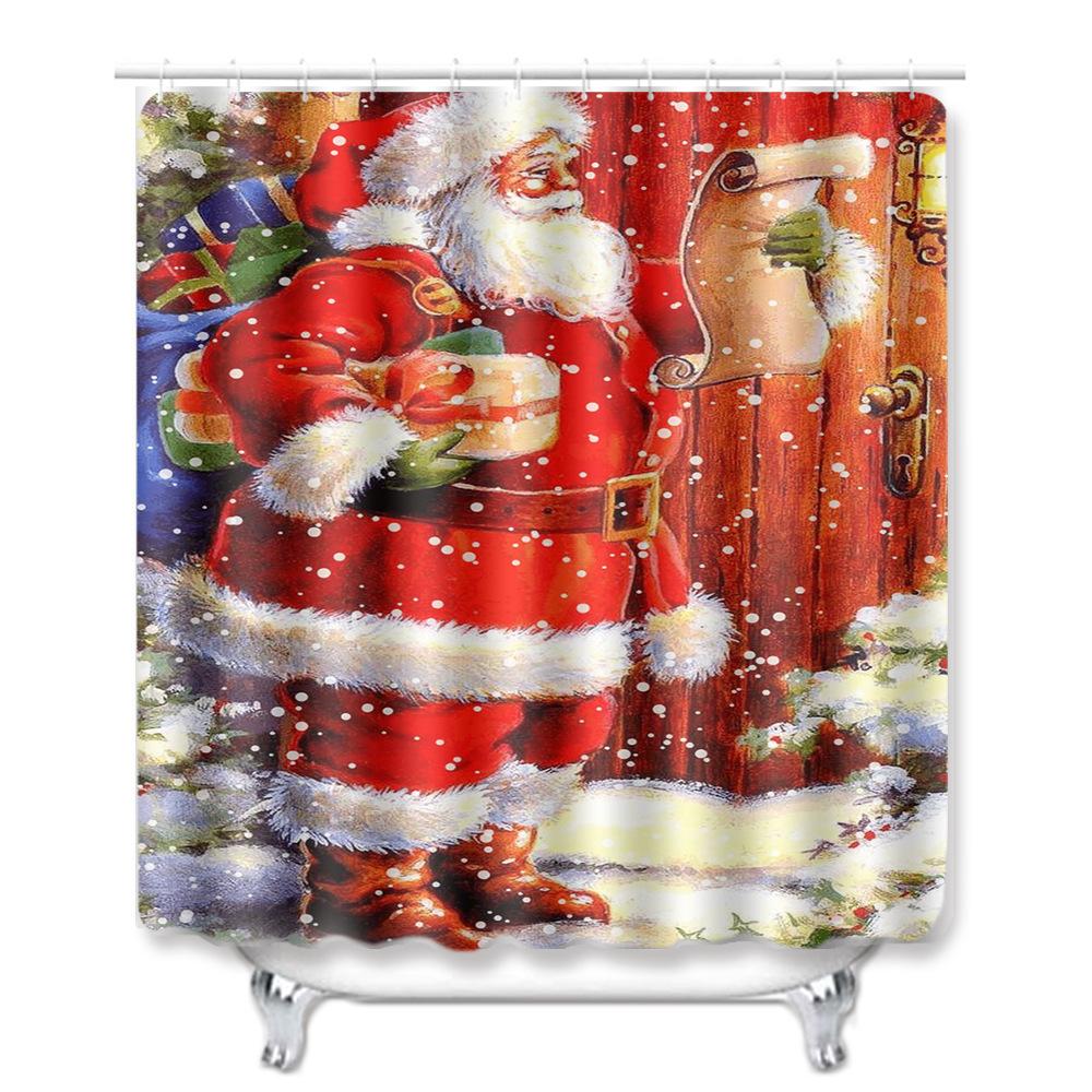 Christmas Shower Curtain Floor Mat Combination Four-Piece Set Bathroom Toilet Carpet Shower Room Mat Foot Mat