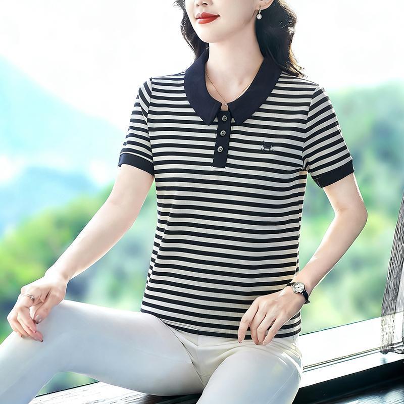 Women's Summer Short Sleeve Polo Shirt - Korean Style, Loose Fit, Slimming, Casual Lapel Top T2026