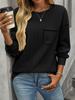 Autumn New Women's Pit Stripe Brushed Solid Color Round Neck Pocket Casual Loose Long Sleeved Streetwear Top