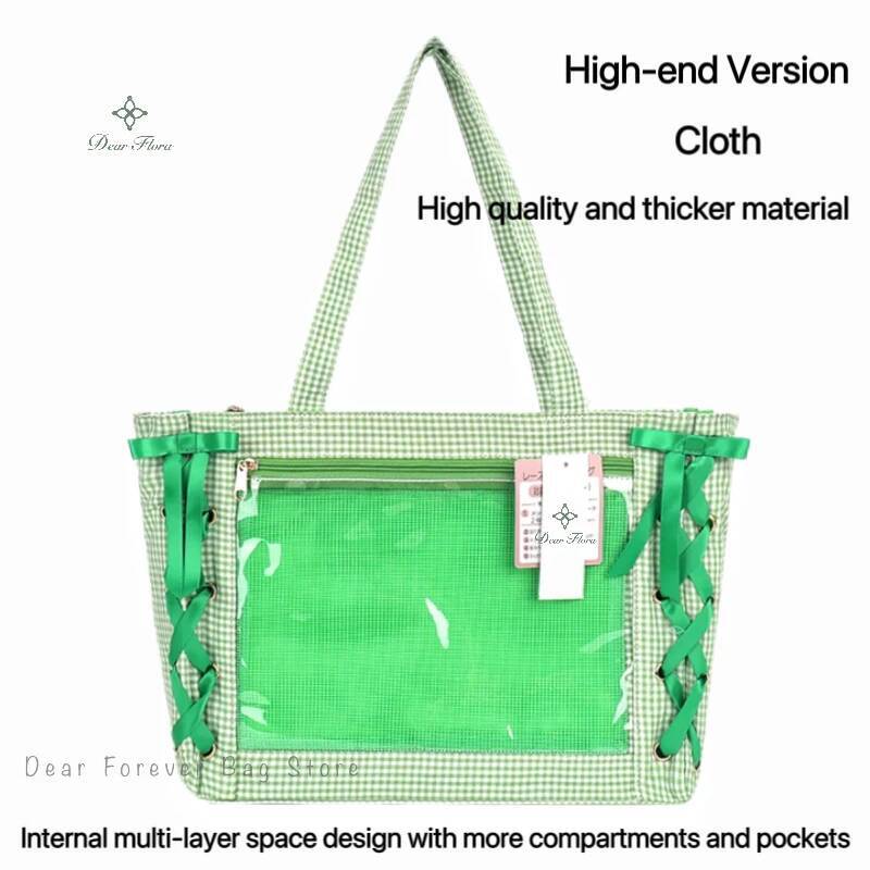 Japanese Sweet Women Ribbon Ita Bag Fashion Large Capacity Tote Bag Aesthetic Shoulder Bag Cute Lolita Girl Transparent Handbags