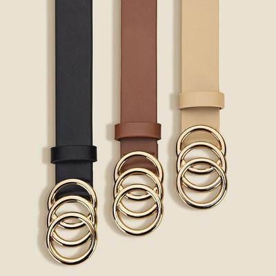Women's Multi-color Gold Alloy Circle Pin Buckle Belt - Fashionable and Versatile Waist Belt for Pants