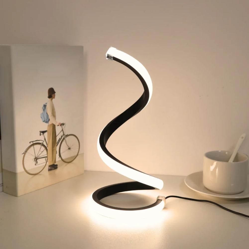 LED spiral desk lamp modern three color dimming USB power button switch bedroom bedside study home decoration desk lamp