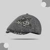 Leopard Denim Beret Hat Star Rivet Forward Hat Vintage Newsboy Cap  Harajuku Style