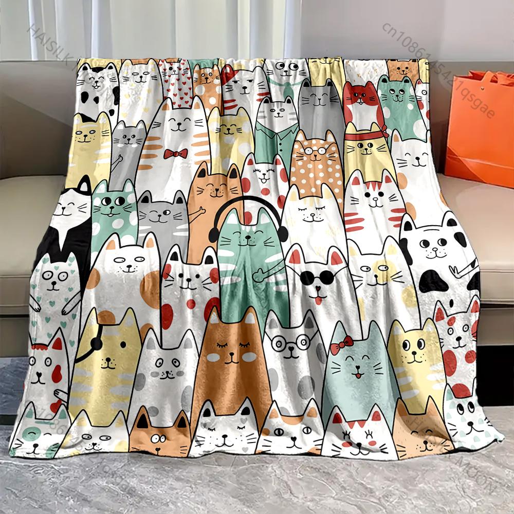 A Group of Cats Cartoon Print Warm and Comfortable Blankets for Adults and Children Luxury Gifts for Home Travel Camping RV