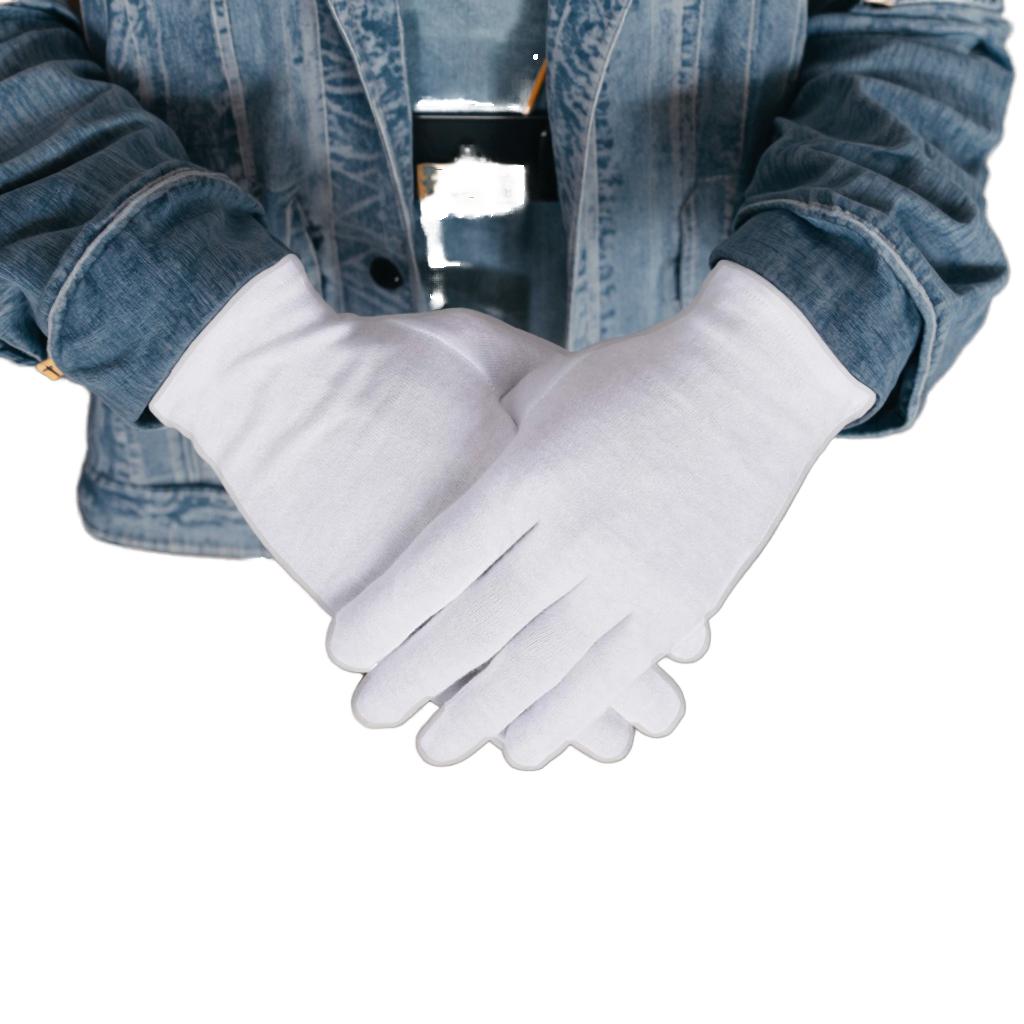 White Cotton Inspection Gloves Fingerprint Free for Jewelry Coin Antique Glass Cleaning Driving Serving Costume Glove Liners General Purpose Work Gloves&M белый
