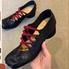 Retro Leather Version Cross Strap Ballet Flats Women's Folded Genuine Leather Square Head Pig Nose Shallow Mouth Shoes