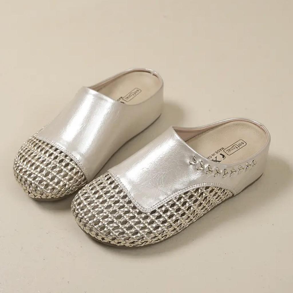 Baotou half slippers women's summer outer wear cool slippers 2025 new thick-soled inner height increase hollow woven one-pedal single shoes