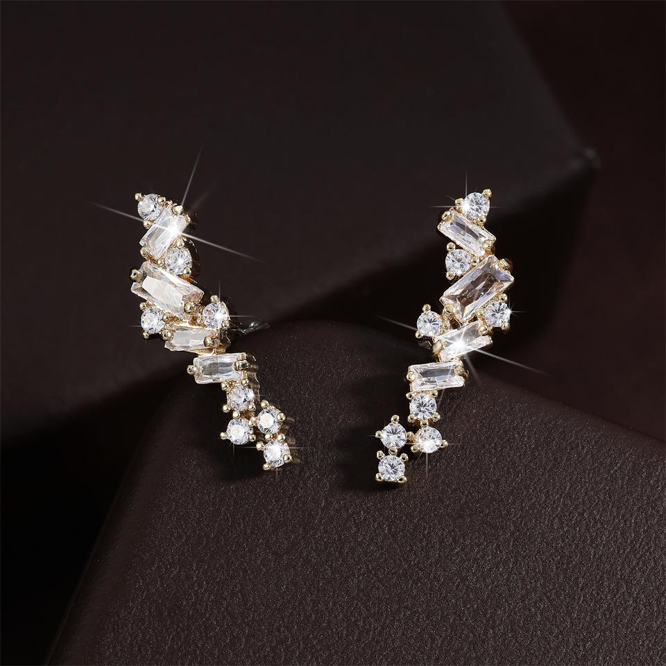 ZAKOL Simple Geometric Zirconia Climb Stud Earrings for Women Shiny Crystal CZ Bridal Wedding Zircon Wholesale