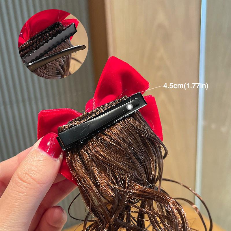 Kids Girl Wig Hair Clip Red New Year Headwear Plush Ball Bow Barrettes Children Hairpins No Harm Baby Headpiece Accessoriess
