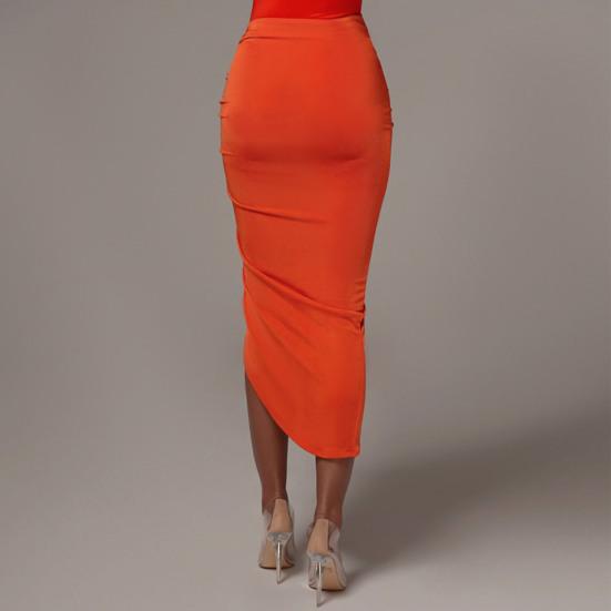 Bodycon Skirt Shirring Drawstring Women Solid Color High Split Irregular Skirt Clubwear