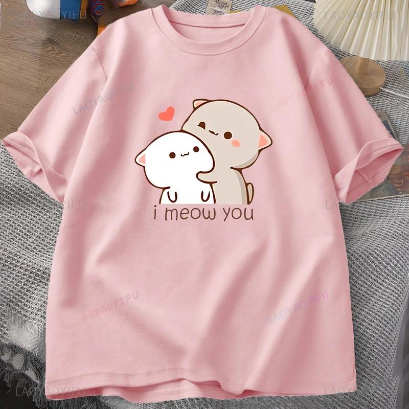 Cute Bubu Dudu Couple Cotton Tshirt Funny Cat Printed Women Men T-shirt Summer Short Sleeve Print O Neck Aesthetic Y2k Clothing