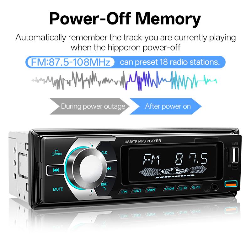 Car MP3 Player 1 DIN Car Radio 7 Colorful Lights Stereos for Car Universal FM Music Radio with Remote Control Bluetooth Hands-free Music Smart Voice