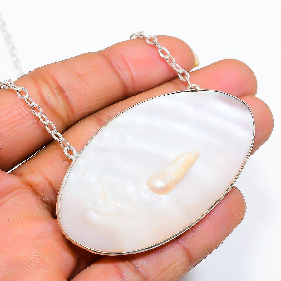 

Biwa Pearl Gemstone Handmade 925 Sterling Silver Jewelry Necklace 20 GK-5404