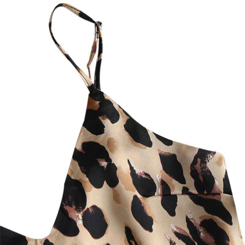 Women's Pajamas Simulation Silk Leopard Nightgown Plus Size Home Sling Casual Pajamas