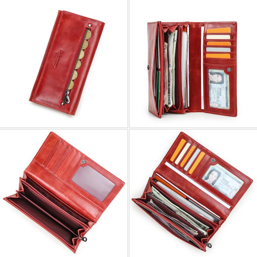 CONTACT'S Portafoglio da donna in vera pelle Borsa lunga Pochette femminile per portamonete porta carte cellulare