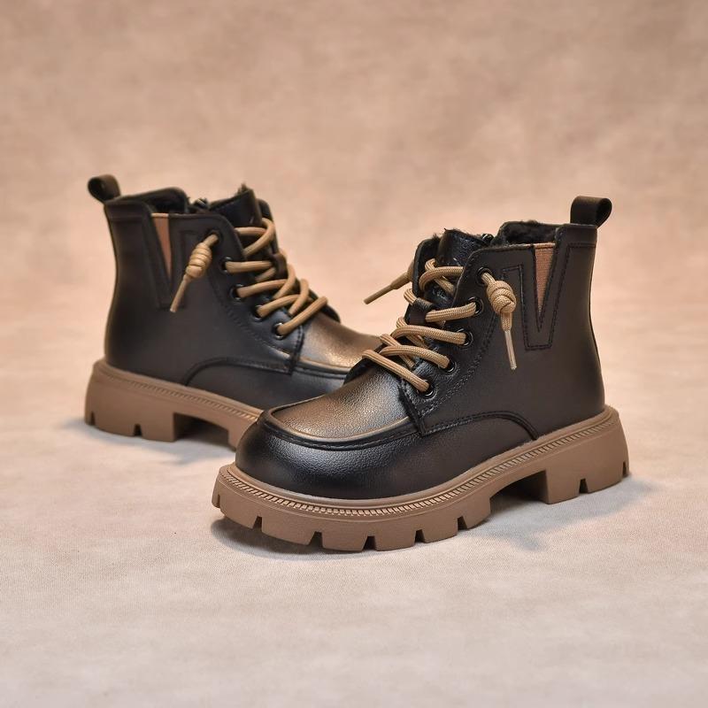 Amerikanische Retro-Kinderschuhe Fleece Thermische Baumwollstiefel Kinder Nichtrutschende Lederstiefel