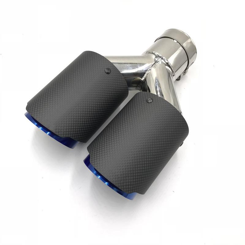 1Piece AK Dual Exhaust Tip Glossy Carbon Fiber Black Pipe Double Exhaust Tail End Pipe Exhaust Muffler Tip for Universal